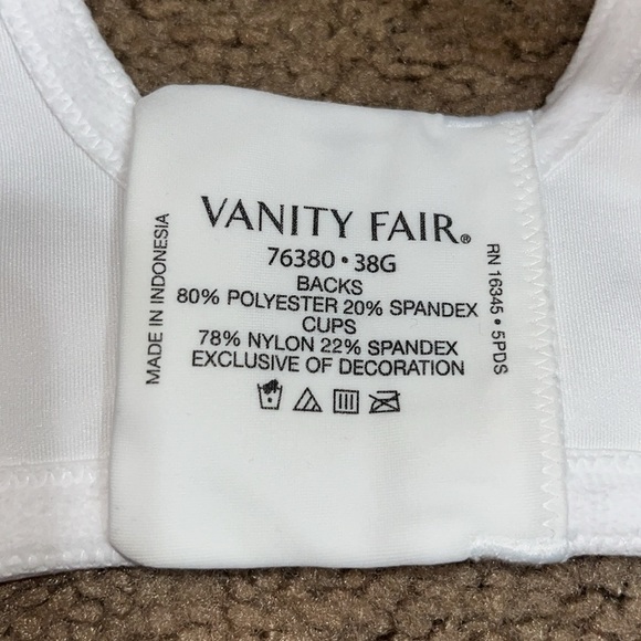 Vanity Fair Beauty Back Full Figure Back-Smoothing Underwire Bra 76380 White 38G - Picture 6 of 7